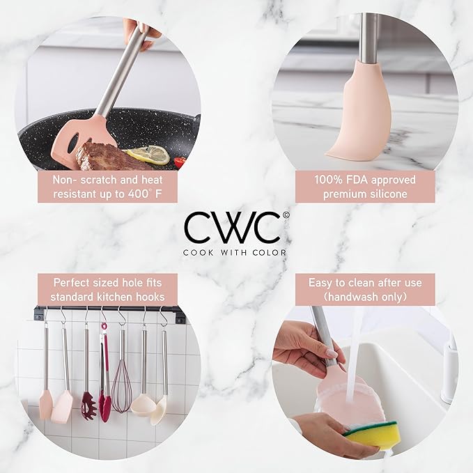 COOK WITH COLOR Silicone Cooking Utensils, Kitchen Utensil Set, Easy to Clean Silicone Kitchen