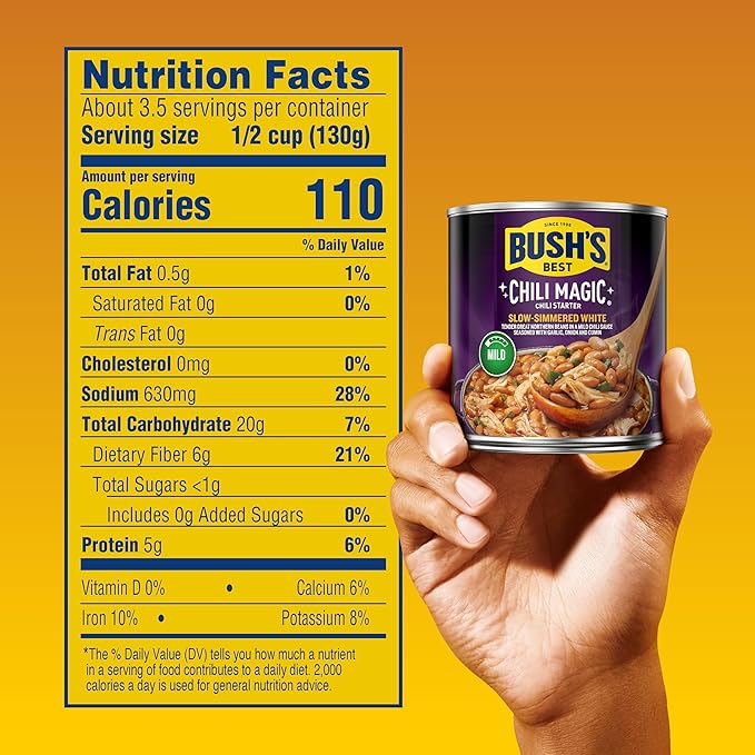 BUSH'S BEST 15.8 oz Canned Slow-Simmered White Chili Magic Starter, Source of Plant Based Protein
