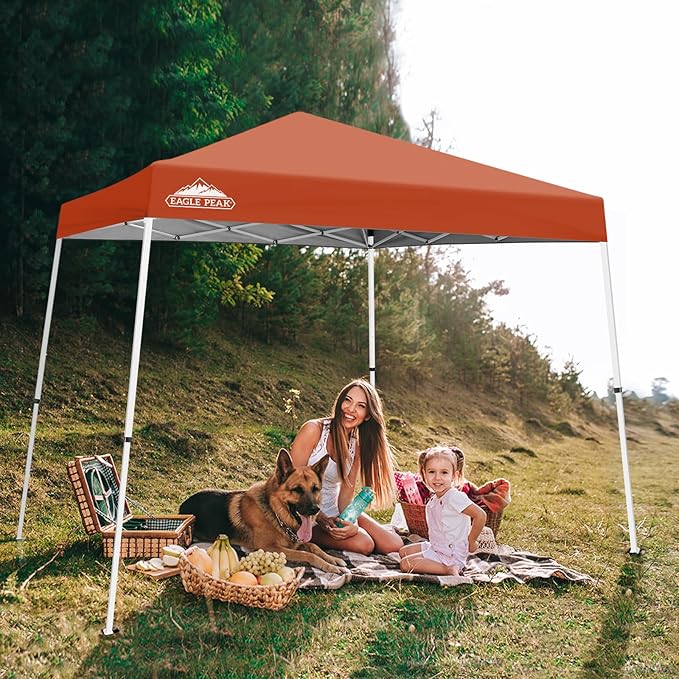 EAGLE PEAK 10x10 Slant Leg Pop-up Canopy Tent Easy One Person Setup Instant Outdoor Beach Canopy