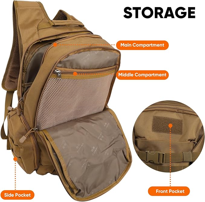 35L Tactical Backpack for Men, MOLLE Military Bug Out Bag, Waterproof Rucksack for Hiking with
