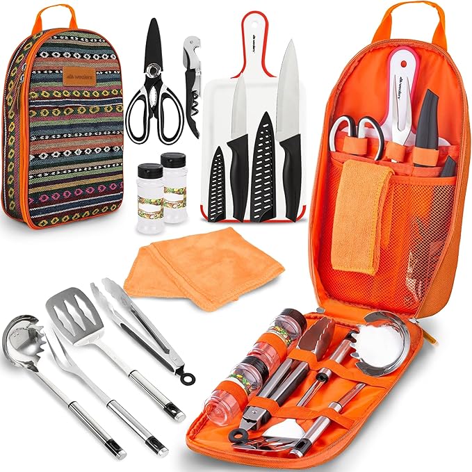 Camp Kitchen Cooking Utensil Set Travel Organizer Grill Accessories Portable Compact Gear for