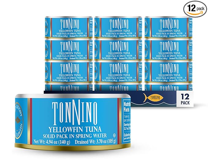 Tonnino Yellowfin Tuna Fish in Olive Oil - Pack of 12 Can (4.94 Ounces (Pack of 12), Spring Water)