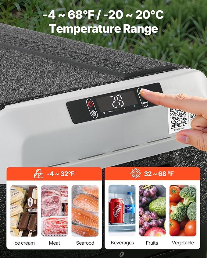 VEVOR 12 Volt Car Refrigerator, 42.3QT/40L Car Fridge, Portable Electric Cooler with -4℉~68℉
