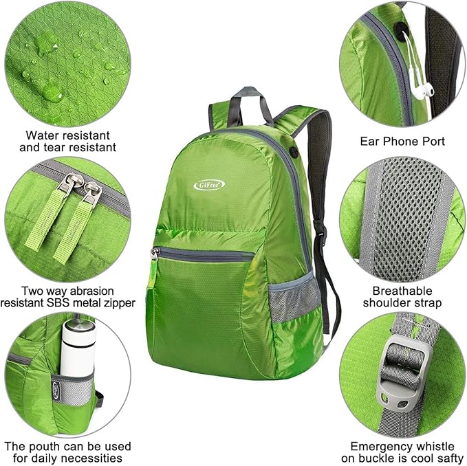 G4Free 20L Lightweight Packable Backpack Travel Hiking Daypack Foldable Backpack for Men Women
