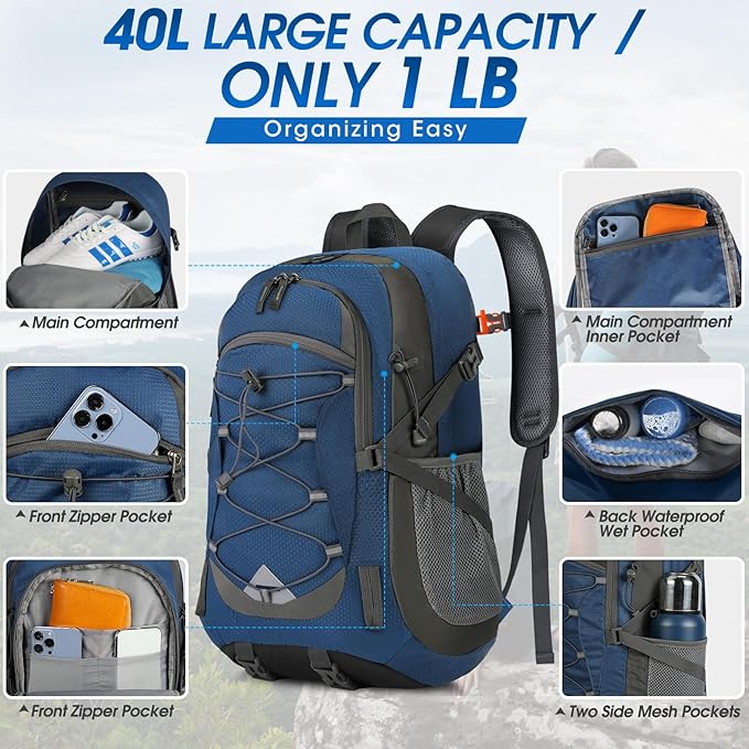 IGOLUMON Hiking Backpack 40L Packable Lightweight Camping Backpack Men Women Waterproof Hiking