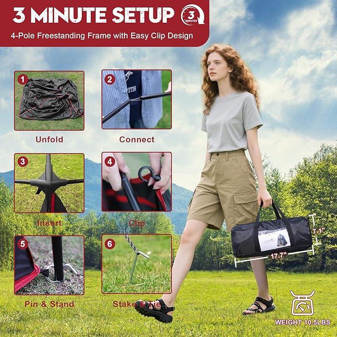 Camping Shower Tent, Portable Outdoor Privacy Shelter for Showering & Changing, 7.2 FT Easy-Setup