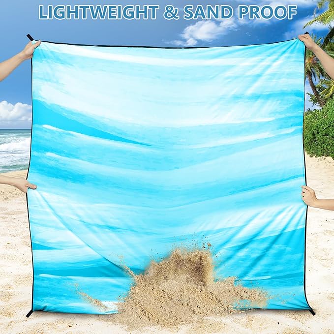 Beach Blanket Waterproof Sandproof Beach Mat 79" X 83"/10'x9'for 2-8 Adults Quick Drying Outdoor