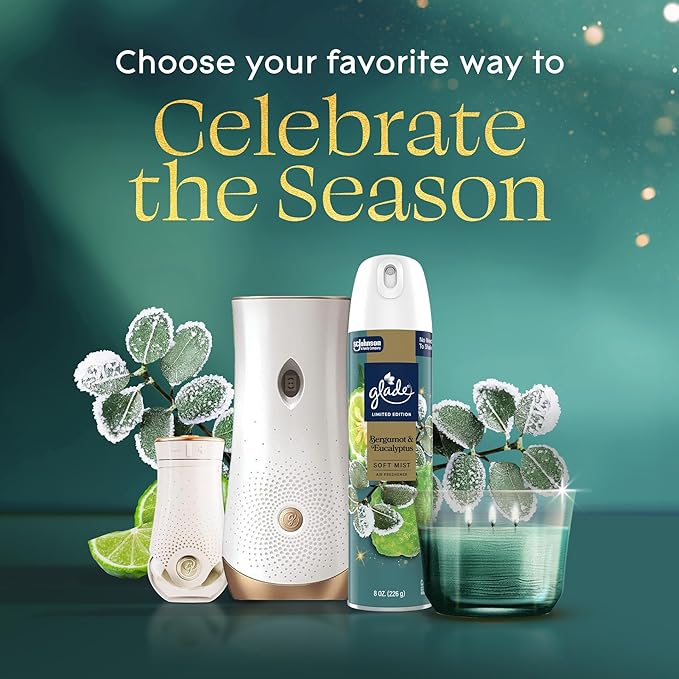 Glade 3-Wick Scented Candle Jar, Bergamot & Eucalyptus, Air Freshener Infused with Essential Oils