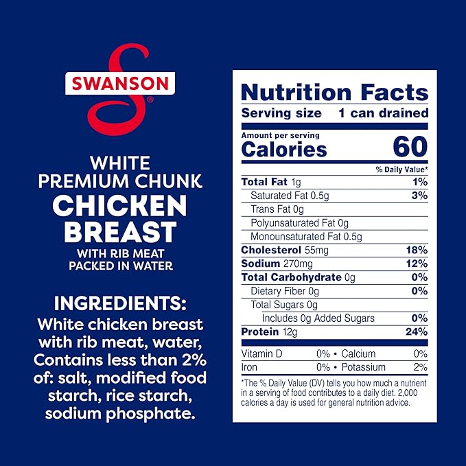 Swanson White Premium Chunk Canned Chicken Breast in Water, Fully Cooked Chicken, 4.5 OZ Can