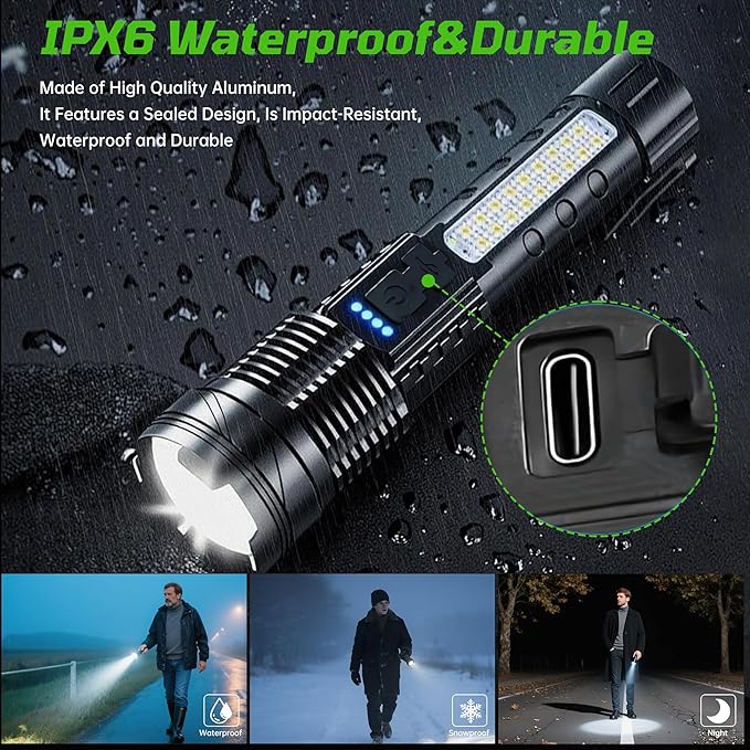 4Pack Rechargeable Flashlights, 7Mode Flashlights High Lumens, Super Bright LED Flashlight