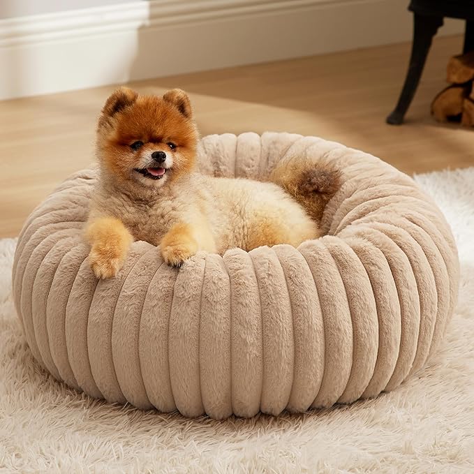 Bedsure Donut Small Dog Bed - Dog Beds for Small Dogs with Corduroy Fleece & Anti Slip Bottom