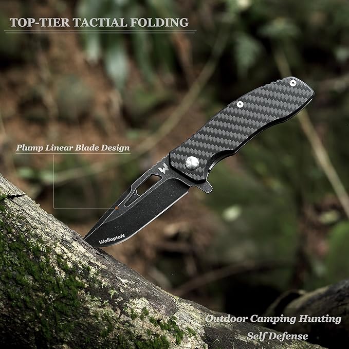 Folding Tactical Knife - Carbon Fiber Handle Liner Lock, S35VN Powder Steel Sharp Blade - 3.35''