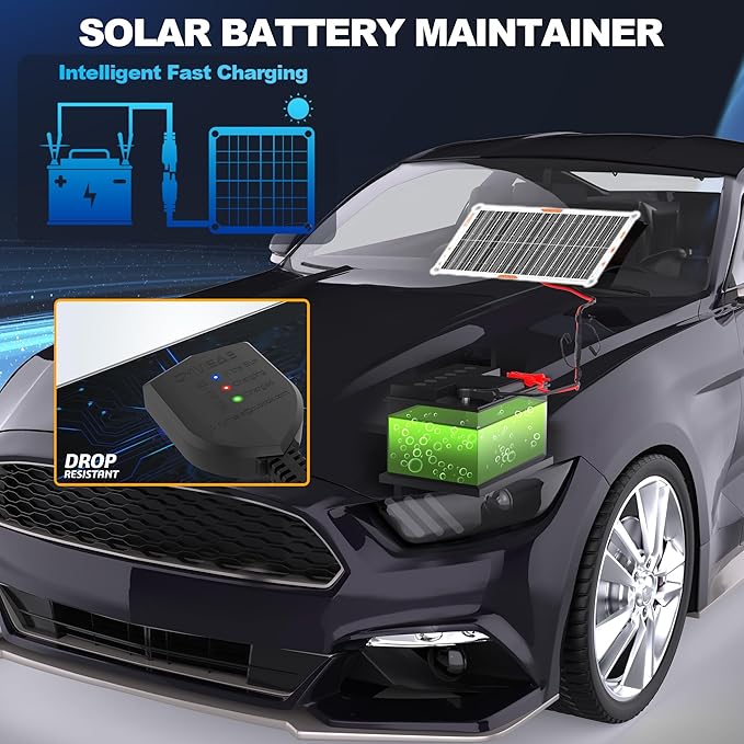 OYMSAE White 10W Solar Car Battery Charger Portable 12V Trickle Battery Charger & Maintainer