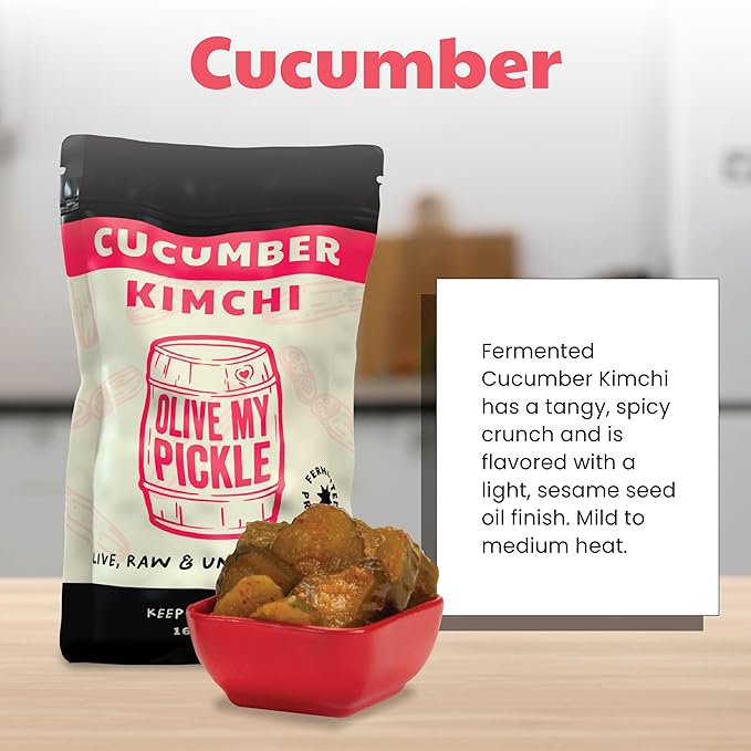 Olive My Pickle Organic Kimchi Fermented - 48 oz | 3-Pack of Probiotic Cucumber Kimchi Vegan |