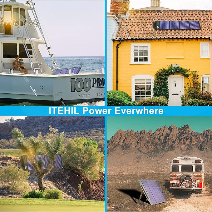 ITEHIL Solar Panel, 100W 18 Volt Monocrystalline Solar Panel Kits, Portable High Efficiency Solar