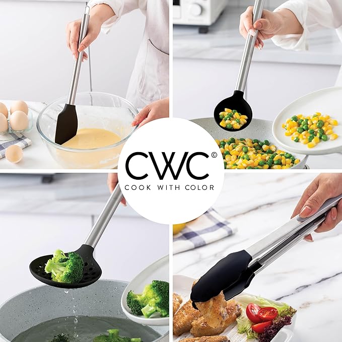 COOK WITH COLOR Silicone Cooking Utensils, Kitchen Utensil Set, Easy to Clean Silicone Kitchen