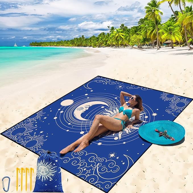 Beach Blanket Waterproof Sandproof Beach Mat 79" X 83"/10'x9'for 2-8 Adults Quick Drying Outdoor