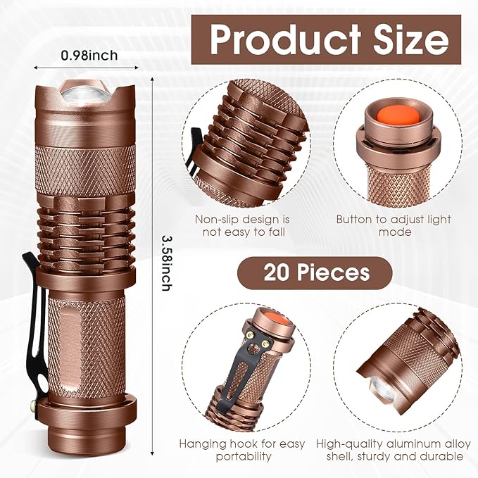 Fumete 20 Pieces LED Flashlight Mini 3 Mode Tactical Torch Small Water Resistant Pocket Flash Light