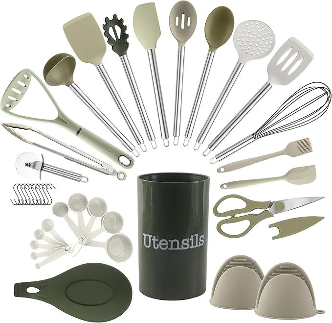 COOK WITH COLOR Silicone Cooking Utensils, Kitchen Utensil Set, Easy to Clean Silicone Kitchen