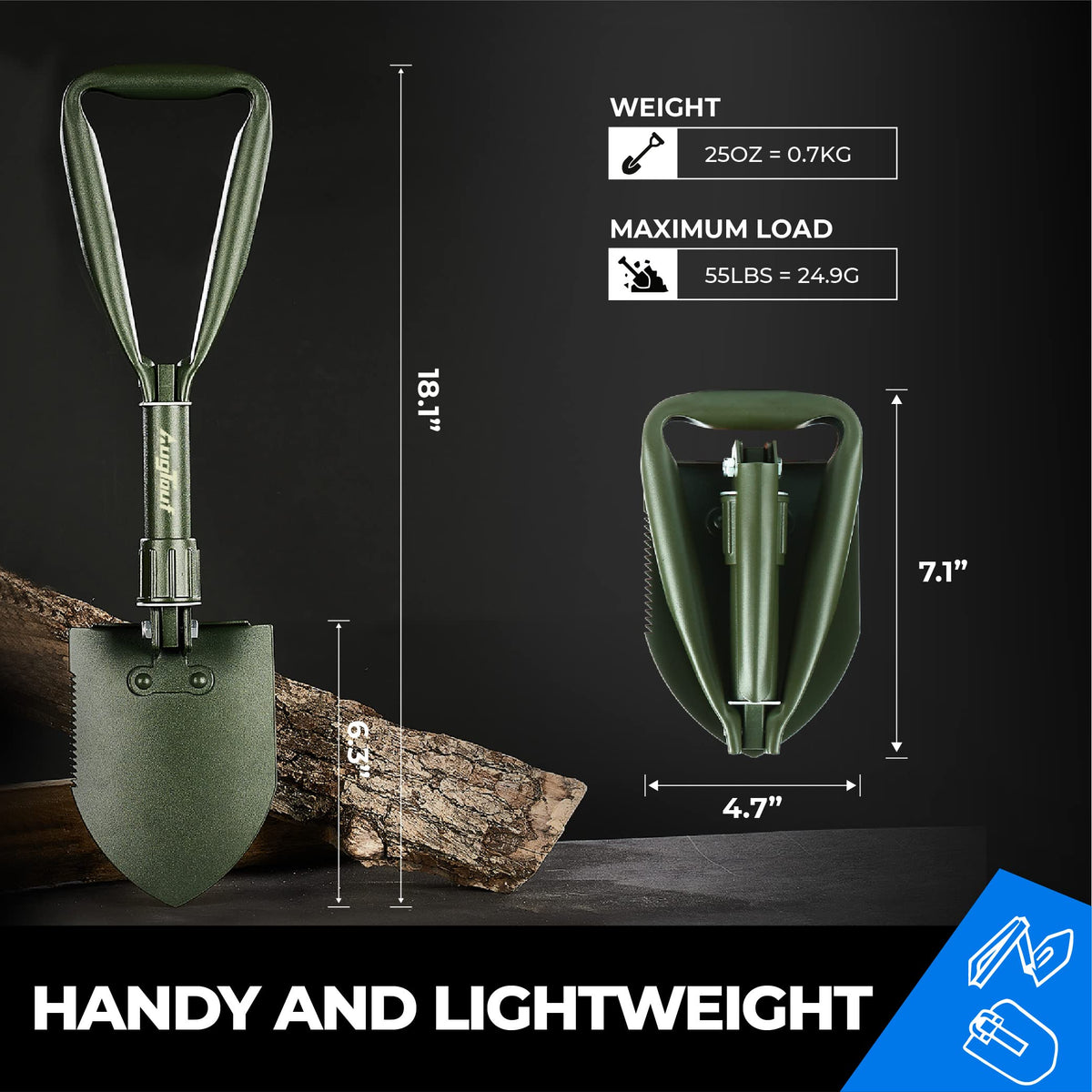 18'' Military Folding Camping Shovel, Offroad Survival High Carbon Steel Shovel (Olive) AugTouf by