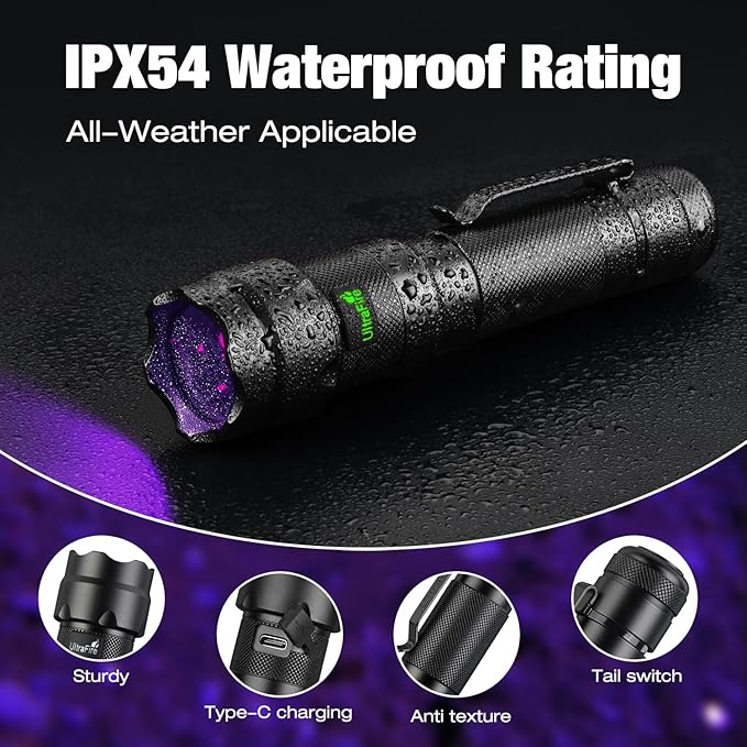 ULTRAFIRE 15W Rechargeable UV Flashlight - 365nm Blacklight Flashlight for Pet Urine