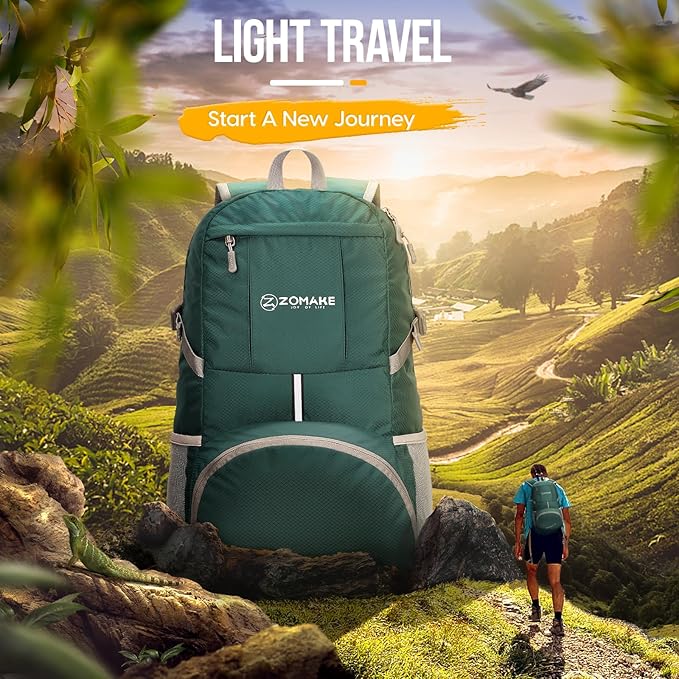 ZOMAKE Lightweight Packable Backpack 35L, Light Foldable Backpacks Water Resistant Collapsible