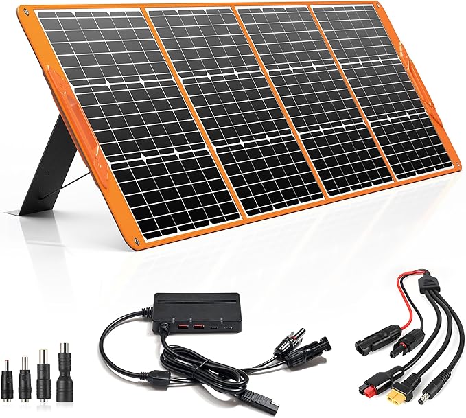 200 Watt Portable Solar Panel for Power Station Generator, 19.8V IP65 Waterproof 4 Kickstands