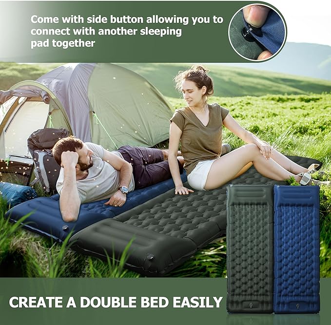 Sleeping Pad for Camping, Ultralight 4.7" Extra-Thick Inflatable Camping Mat with Pillow Built-in