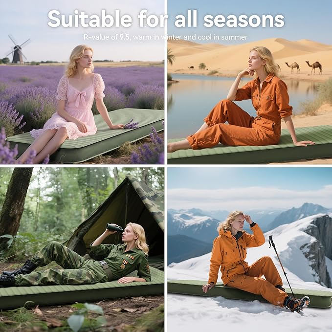 Camping Sleeping Pad, 4" Ultra-Thick Memory Foam Camping Mat with Built-in Electric Pump, 9.5