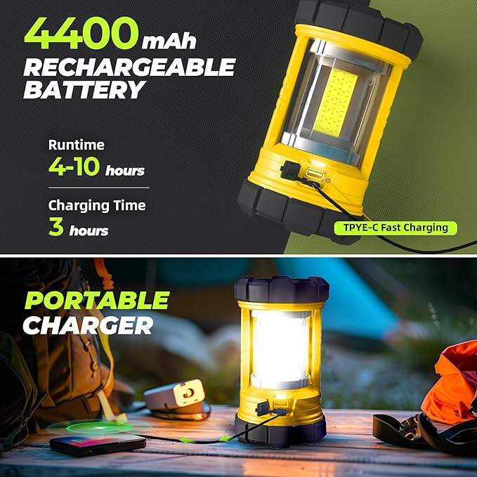 Camping Lantern 3000LM, LED Lanterns for Power Outages with 4400mAh Phone Charger, Impact-Resistant