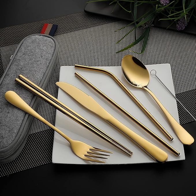 DEVICO Portable Utensils, Travel Camping Cutlery Set, 8-Piece including Knife Fork Spoon Chopsticks