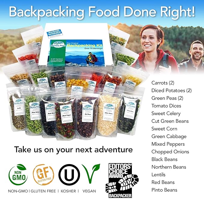 The Backpacking Kit - 18Ct Premium Lightweight Meals in 1 Cup Resealable Pouches by Harmony House