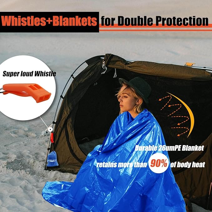 Frelaxy Emergency Blanket 2-Pack/4-Pack, Extra-Thick Extra-Large Space Blankets with Whistles