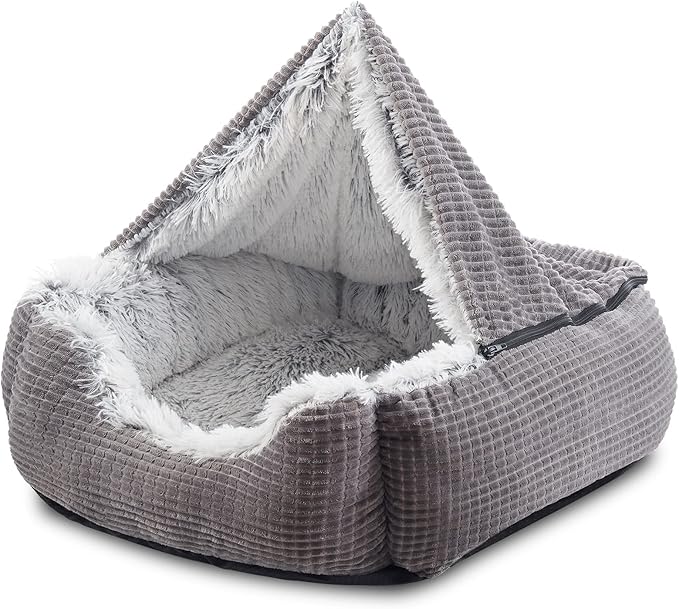 MIXJOY Dog Beds for Large Medium Small Dogs, Rectangle Cave Hooded Blanket Puppy Bed, Luxury
