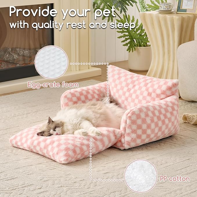 Hollypet Cat Bed Fluffy Plush Mutifuctional Double-Layer Soft Pet Couch Orthopedic Sofa Nest Beds