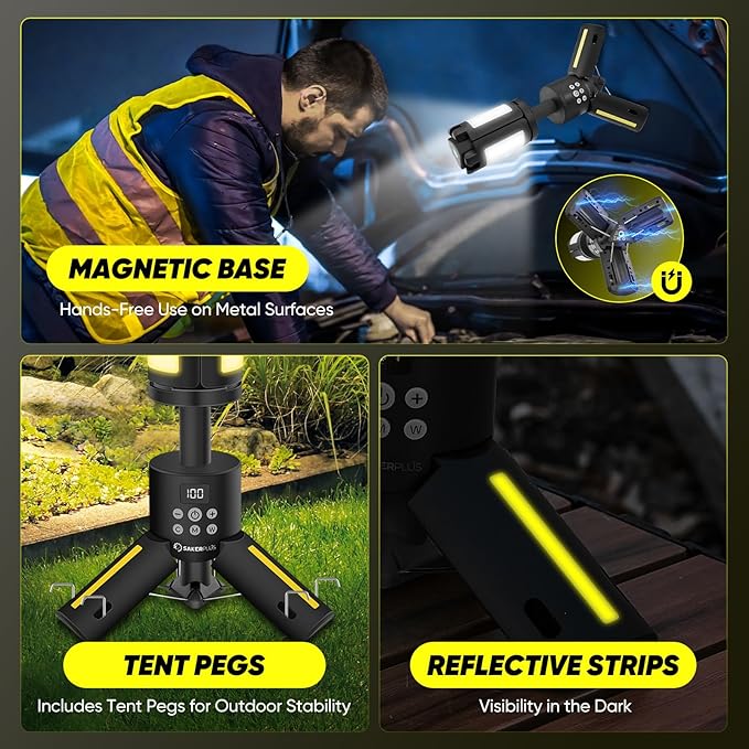 Portable Camping Lights with Stand, 5000LM Rechargeable LED Flashlight, 9 Color Modes, Collapsible
