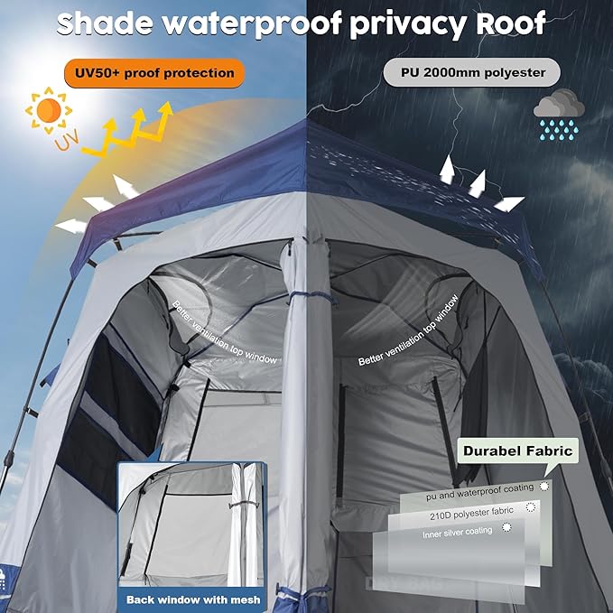 Camping Shower Tent Deluxe Changing Room Easy Set Up Privacy Shelter,Large Toilet Tent with Floor