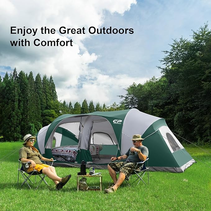 CAMPROS CP Tent 12-Person-Camping-Tents,3 Room Family Tents,Waterproof Windproof Family Tent with