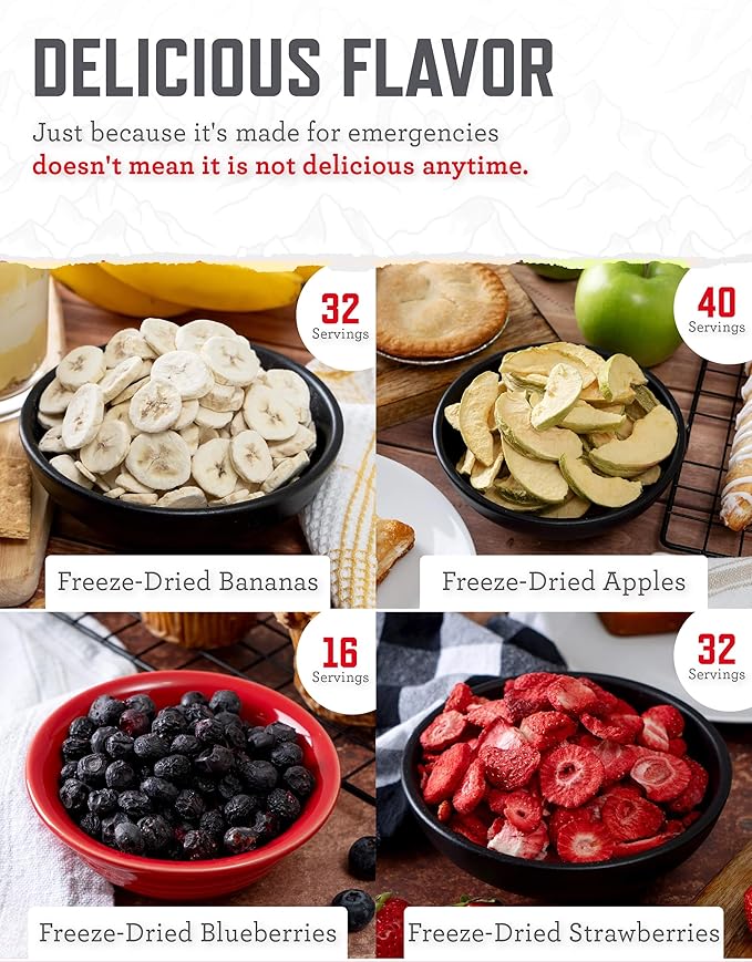 ReadyWise Emergency Food Supply - 120 Servings Fruit Bucket, Nutritious Meals, Dehydrated & Freeze