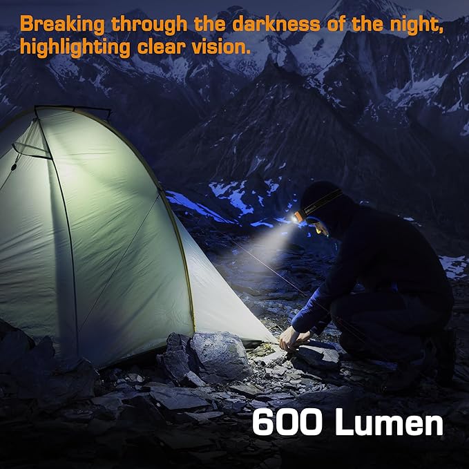 EverBrite 600 Lumen Headlamp, Rechargeable Headlight with 4 Modes, Super Bright Head Lamp with
