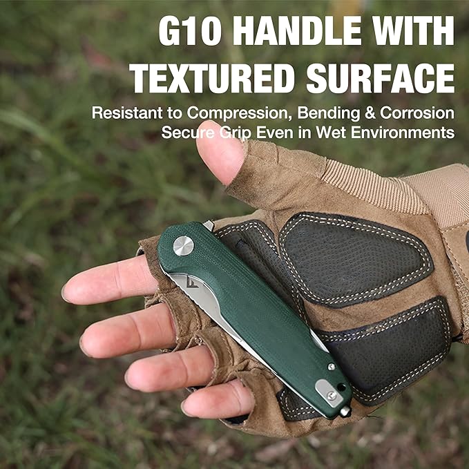 FLISSA Multitool Pocket Knife, 3.3" D2 Blade with G10 Handle, Liner Lock Folding Knife with Glass