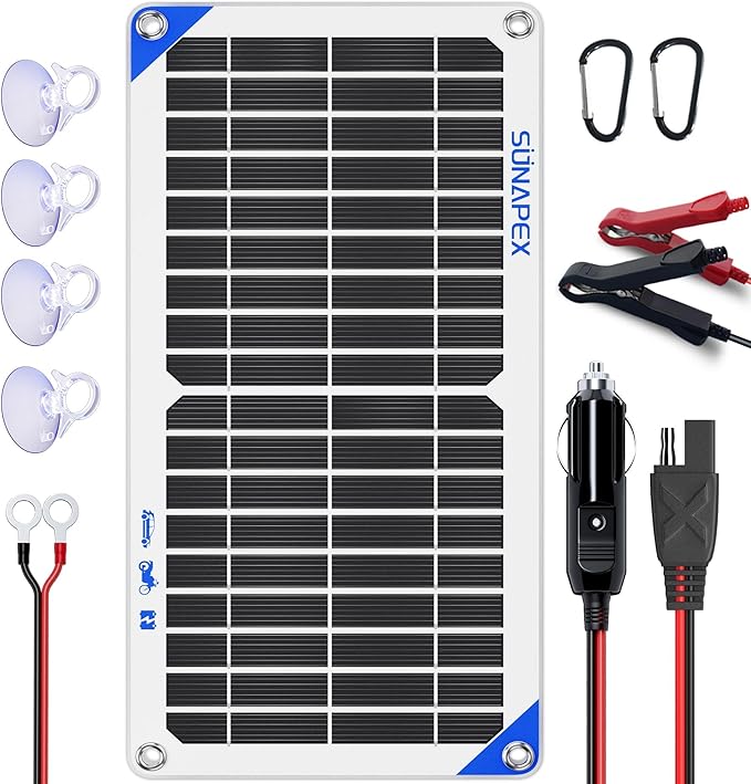 SUNAPEX Solar Battery Charger Maintainer, 10W 12V Portable Waterproof Solar Panel Trickle Charger