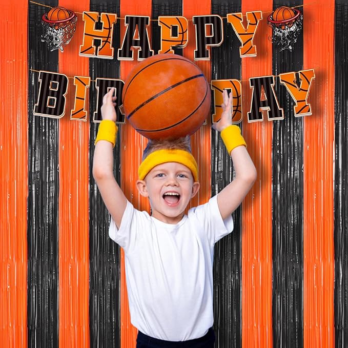 BRAVESHINE Tinsel Photo Backdrop Curtains - 2 Pack 3.2x8.2ft Black Orange Foil Fringe Streamer