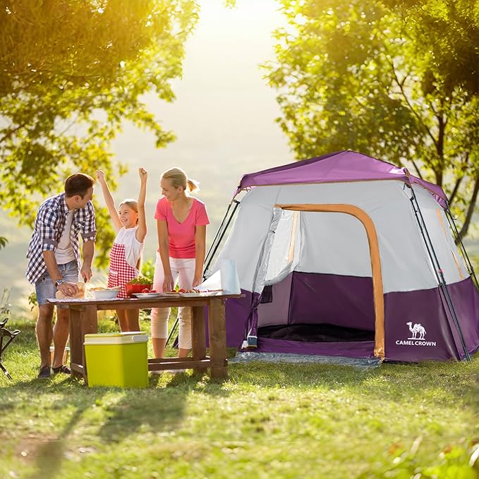 Camping Tents 4/6 Person Pop Up Instant Tent - Setup in 60s for Family Camping, Windproof Design