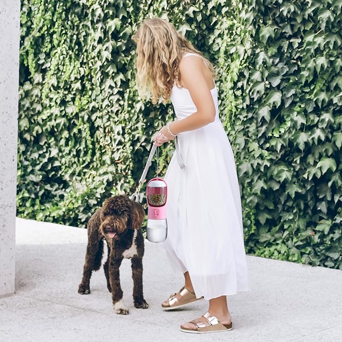 Dog Water Bottle with Food Container, Travel Puppy Water Bowl, Portable Pet Dispenser, Girl Dog