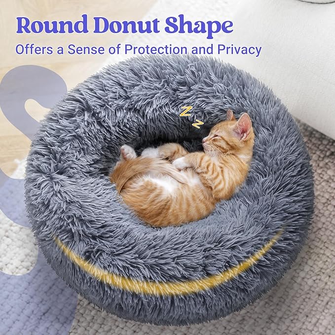 rabbitgoo Cat Beds for Indoor Cats, 20 inches Cat Bed Machine Washable, Fluffy Round Pet Bed