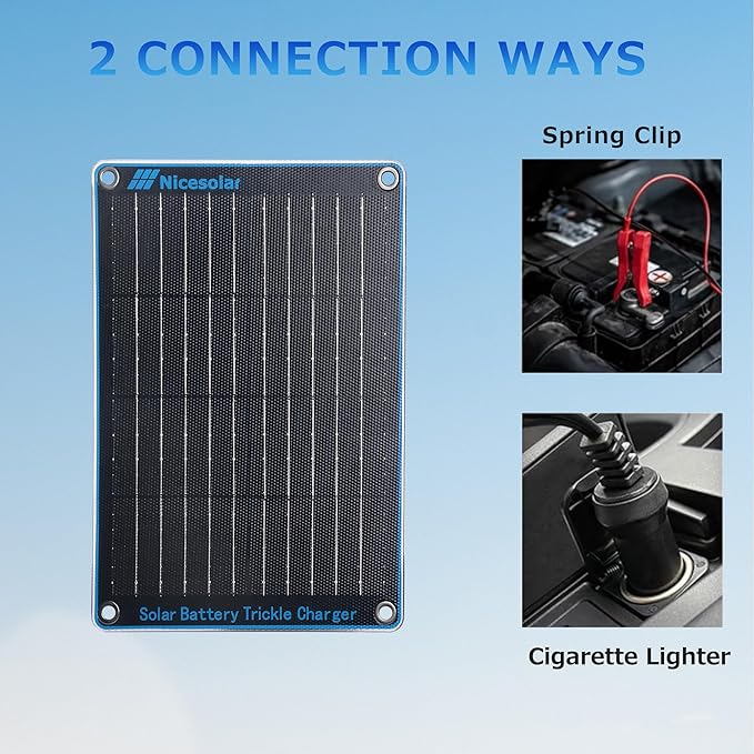 Nicesolar 10W 12V Solar Panel Car Battery Trickle Charger & Maintainer with Cigarette Lighter Plug