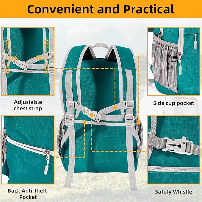 Lightweight Packable Small Hiking Backpack for Women Men - 20L Waterproof Foldable Daypack for