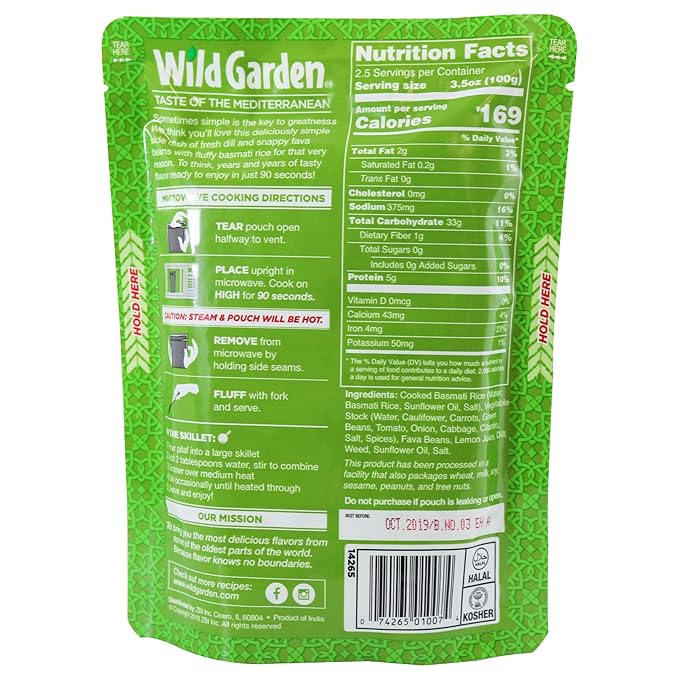 Wild Garden Heat and Serve Pilaf, Dill & Fava, Fully Cooked, Ready to Eat, Microwavable 8.8 oz, 6