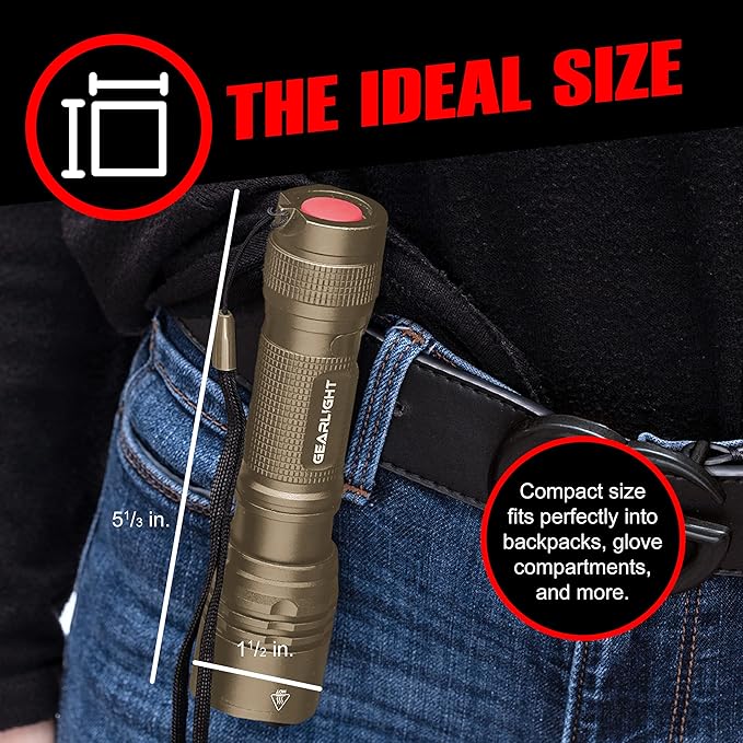 GearLight TAC LED Flashlight Pack - 2 Super Bright, Compact Tactical Flashlights with High Lumens